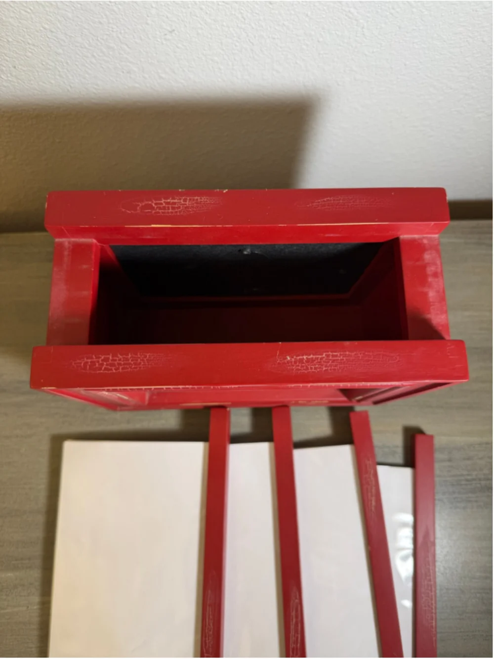 Pottery Barn Crackle Distressed Photo Box Red 4x6 Rustic Vintage Picture Frame